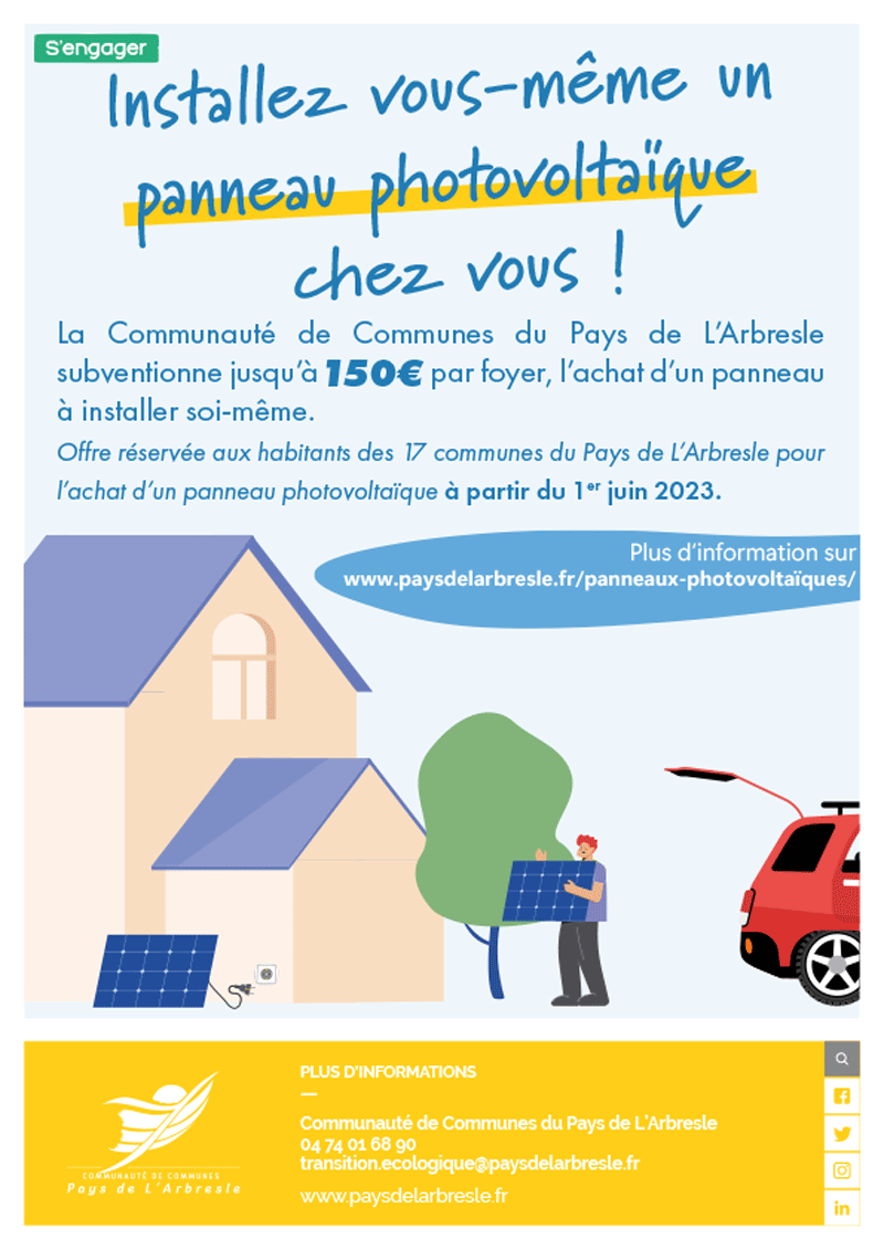 Aide solaire autoconsommation Communauté de Commune du Pays de l'Arbresle