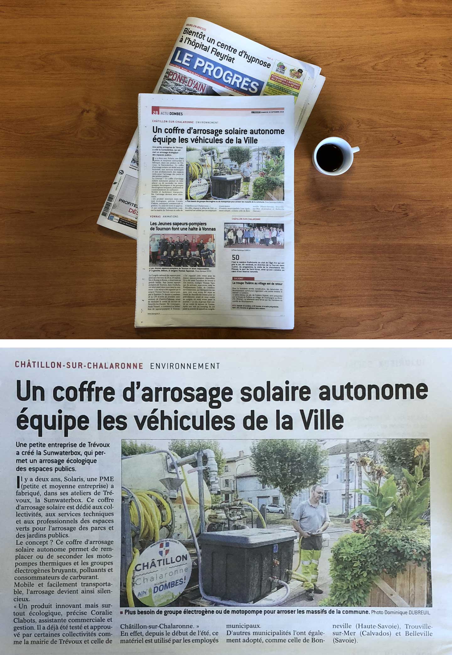 Parution Coffret pompage mairie dans le journal Le Progrès