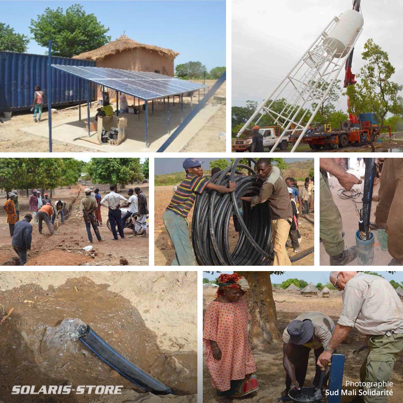 Projet humanitaire au Mali, construction d'une station de pompage solaire et adduction d'eau potable pour un village